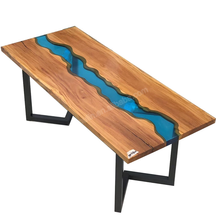 Solid Wood Crystal Clear Table Top Epoxy Resin Dining Table